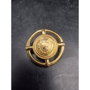 Vintage Signed Liz Claiborne Inc Gold Tone Crest Coat of Arms Shield Brooch Pin